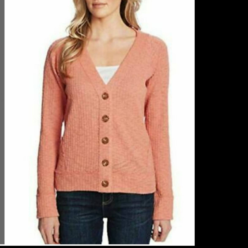 Two by Vince Camuto Slub Knit Button Up Cardigan Peach Color XL